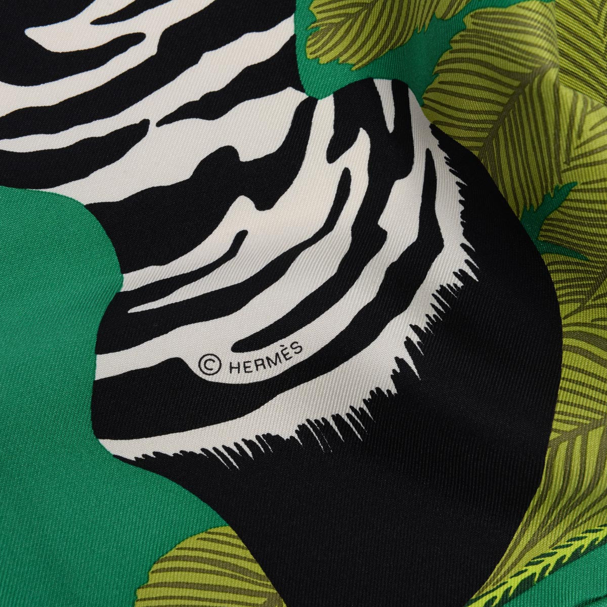 Hermes Green Silk Zebra Pegasus Scarf