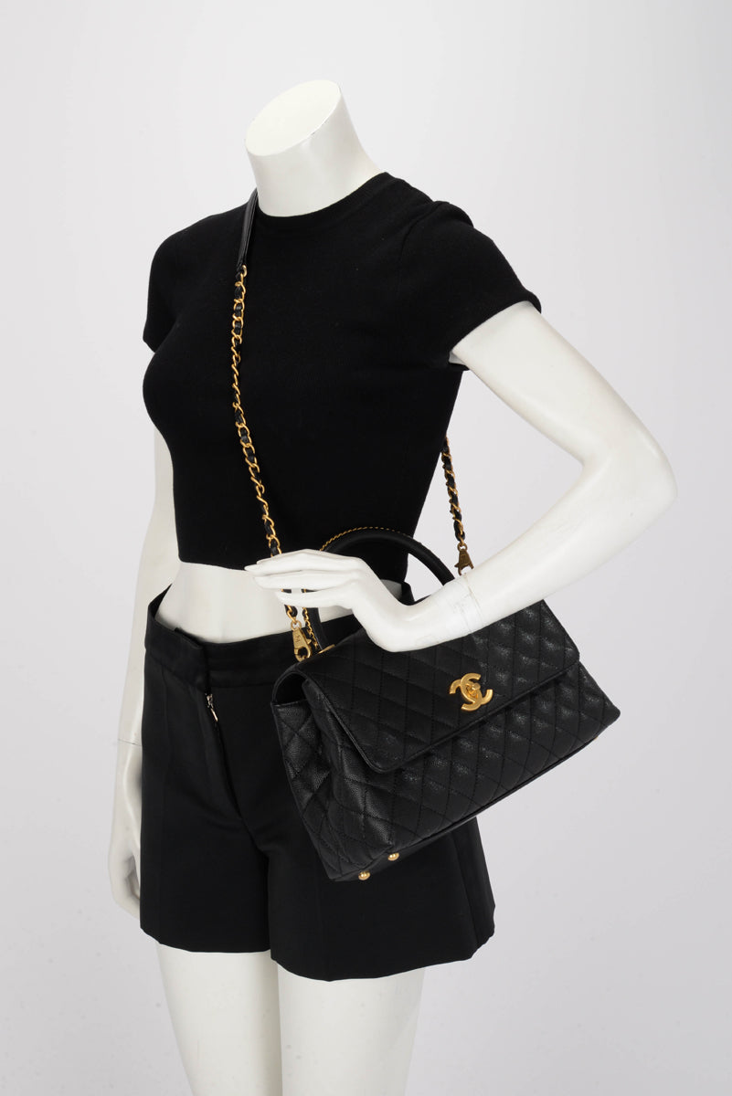 Chanel Black Caviar Large Coco Chain Handle Bag