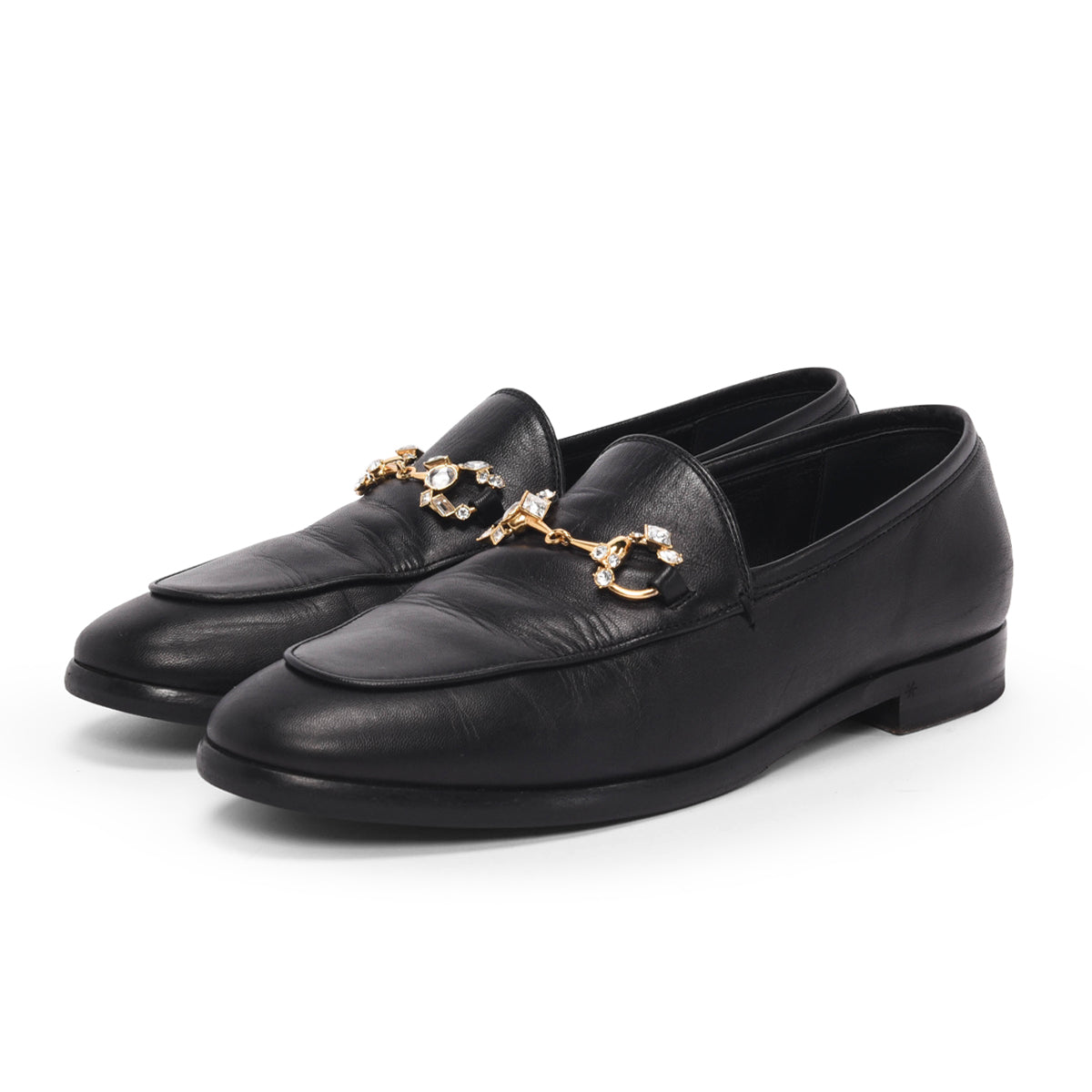 Gucci Black Malaga Kid Jordaan Crystal Horsebit Loafers 38