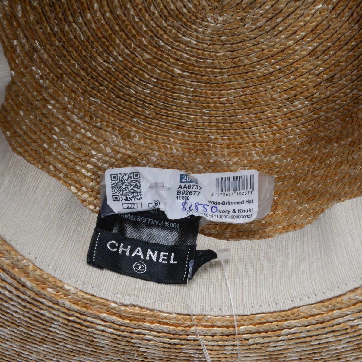 Chanel Ivory Abaca Straw CC Ribbon Wide Brim Hat