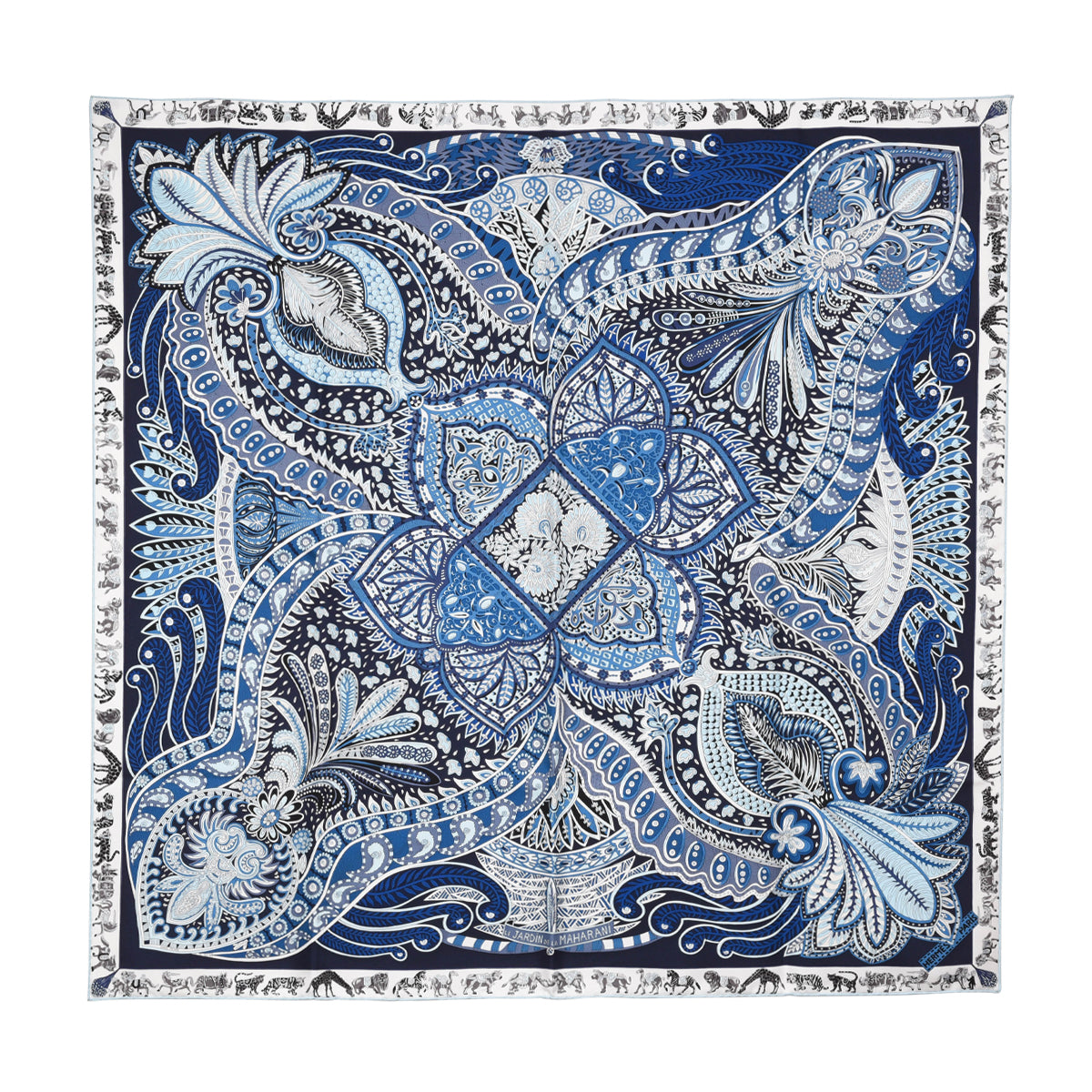 Hermes Blue Silk Le Jardin De La Maharani Scarf