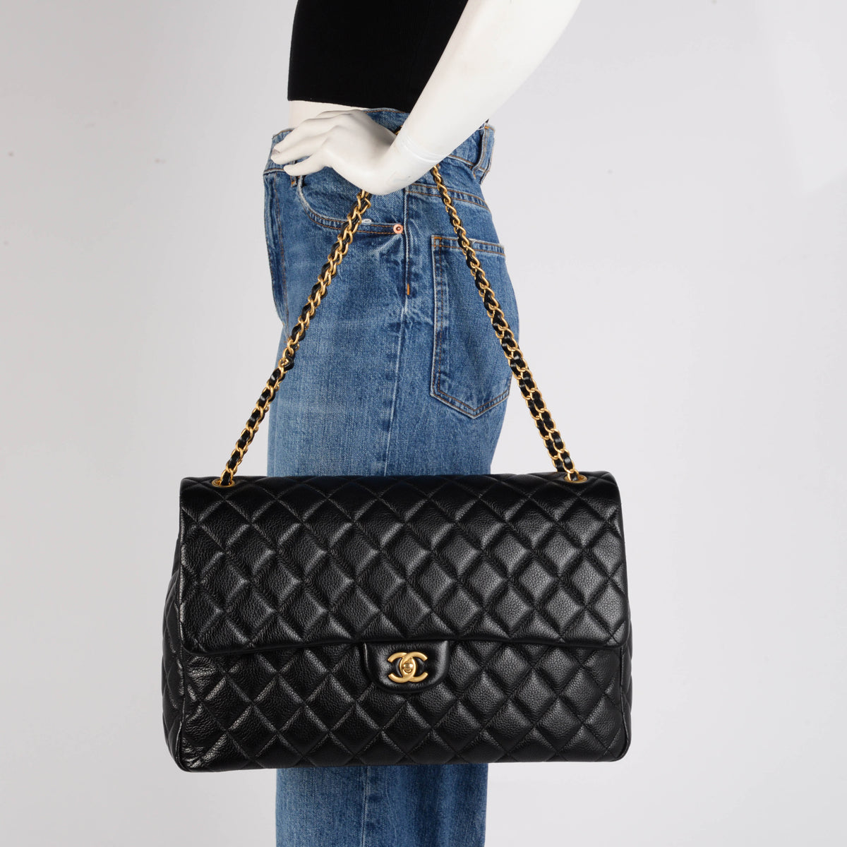 Chanel Black Quilted Caviar Small XXL Travel Flap Bag