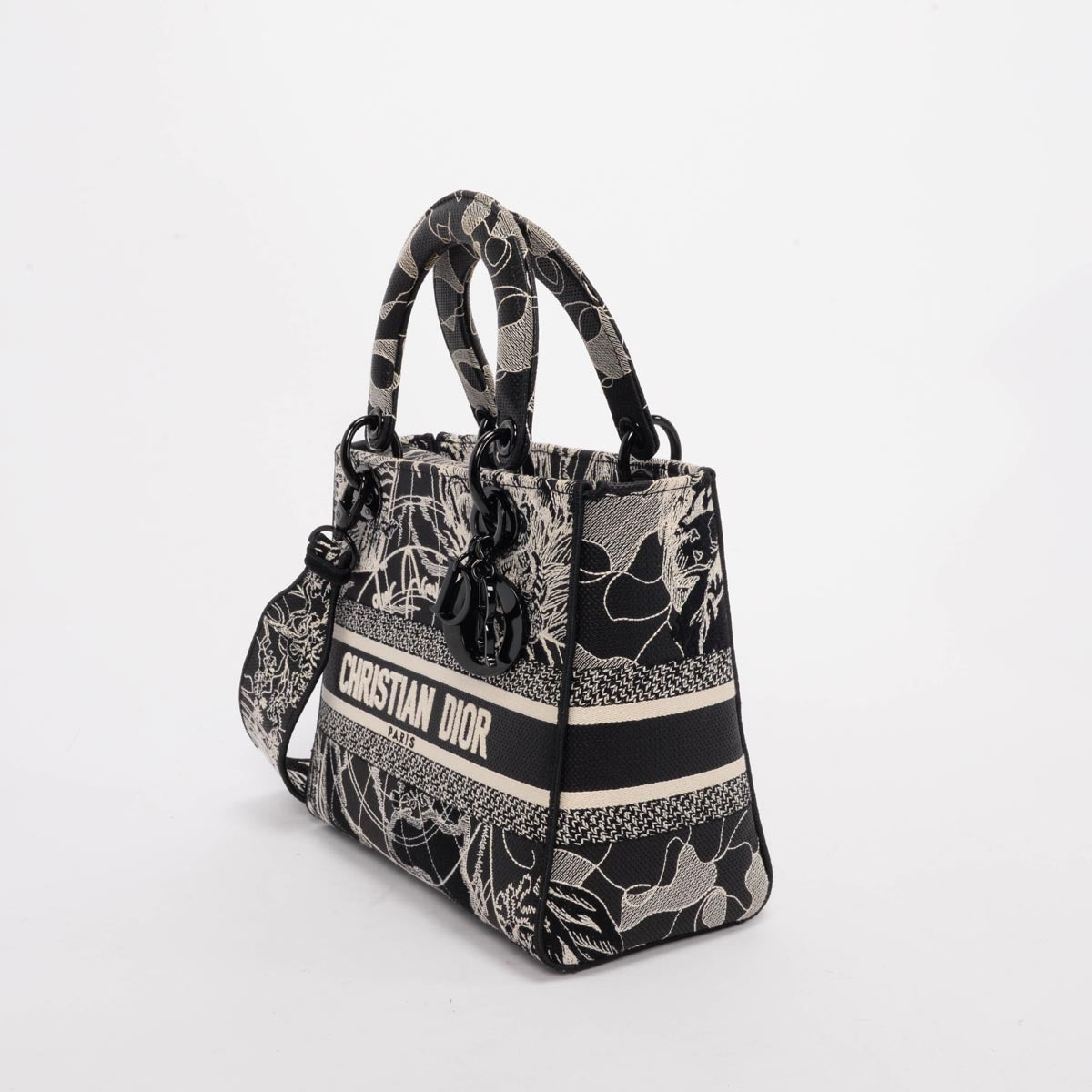 Dior Black & White Toile De Jouy Medium Lady D-Lite Bag