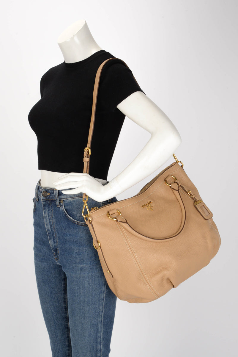 Prada Beige Grained Calfskin Vitello Daino Bag