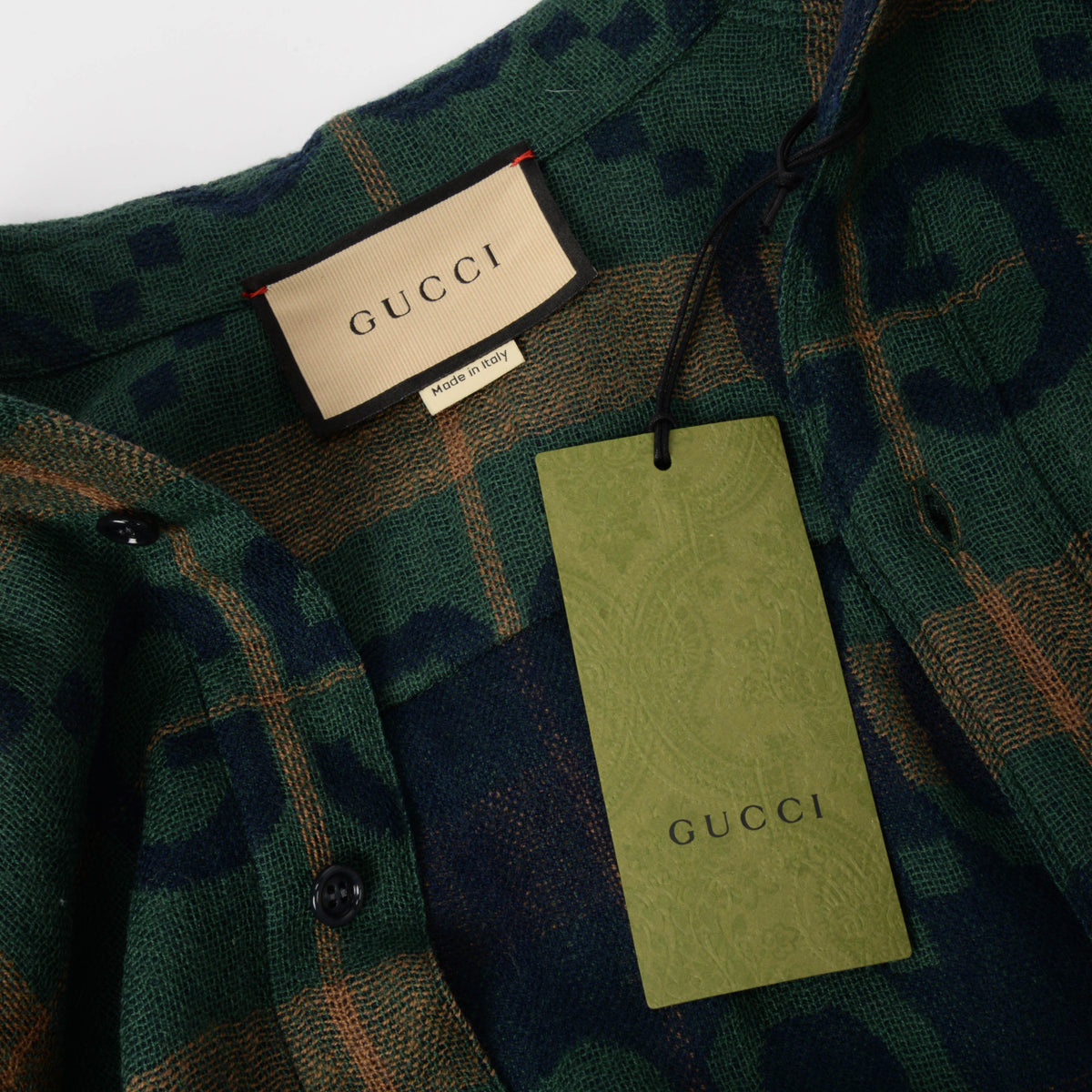 Gucci Green Wool Jumbo GG Check Shirt IT 44