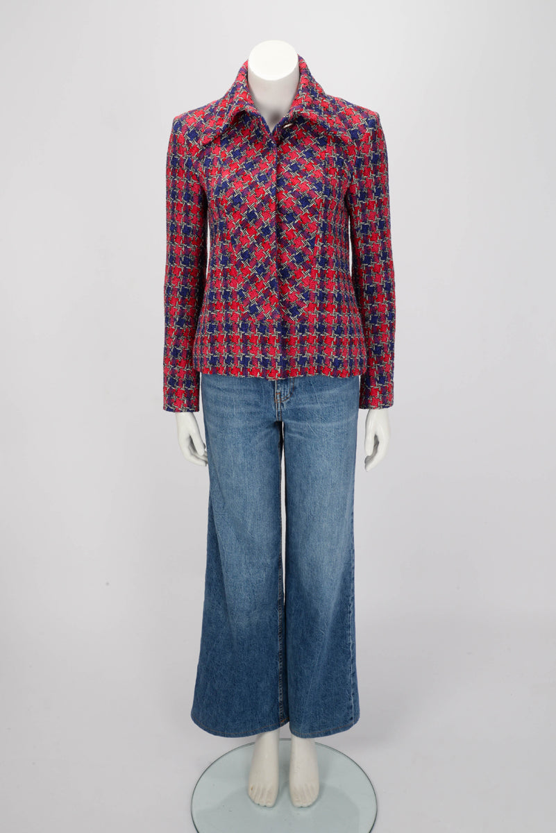 Chanel Pink & Purple Houndstooth Tweed Jacket FR 38