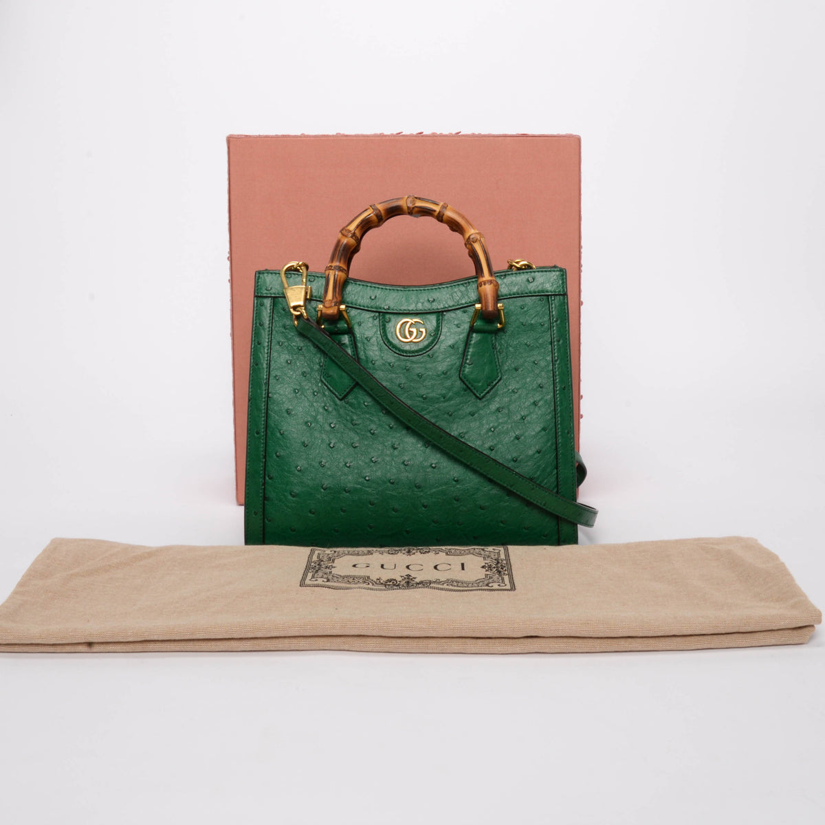 Gucci Green Ostrich Medium Diana Bag