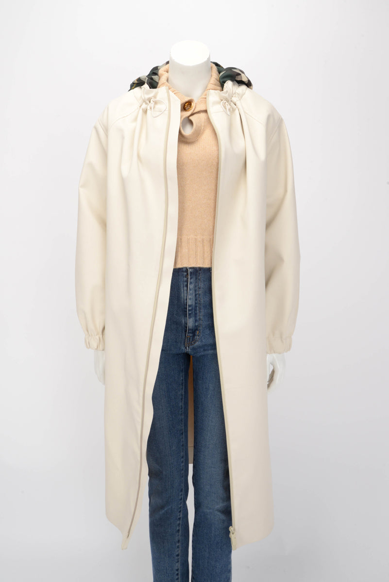 Burberry Cream Polyester Check Hood Parka Coat M