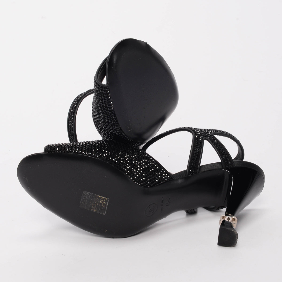 Chanel Black Crystal CC Heel Sandals 41