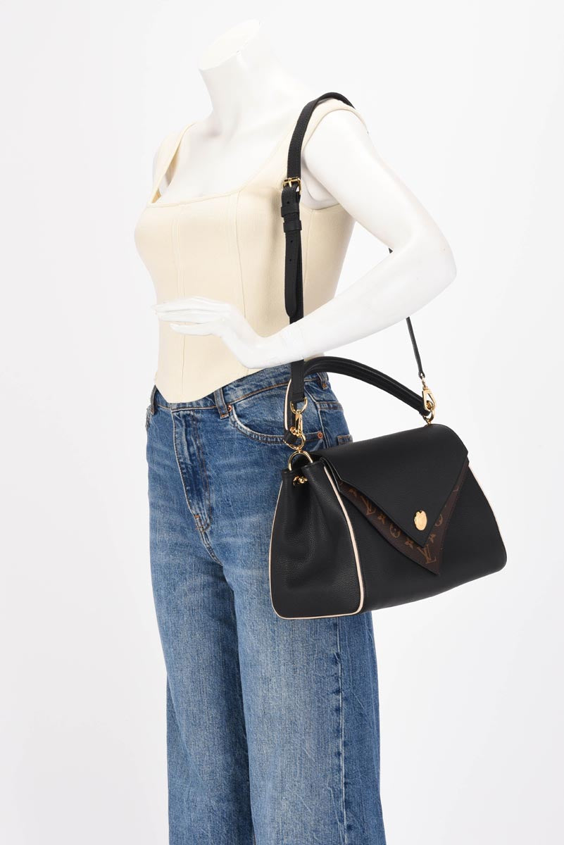 Louis Vuitton Black Grained Calfskin & Monogram Double V Bag