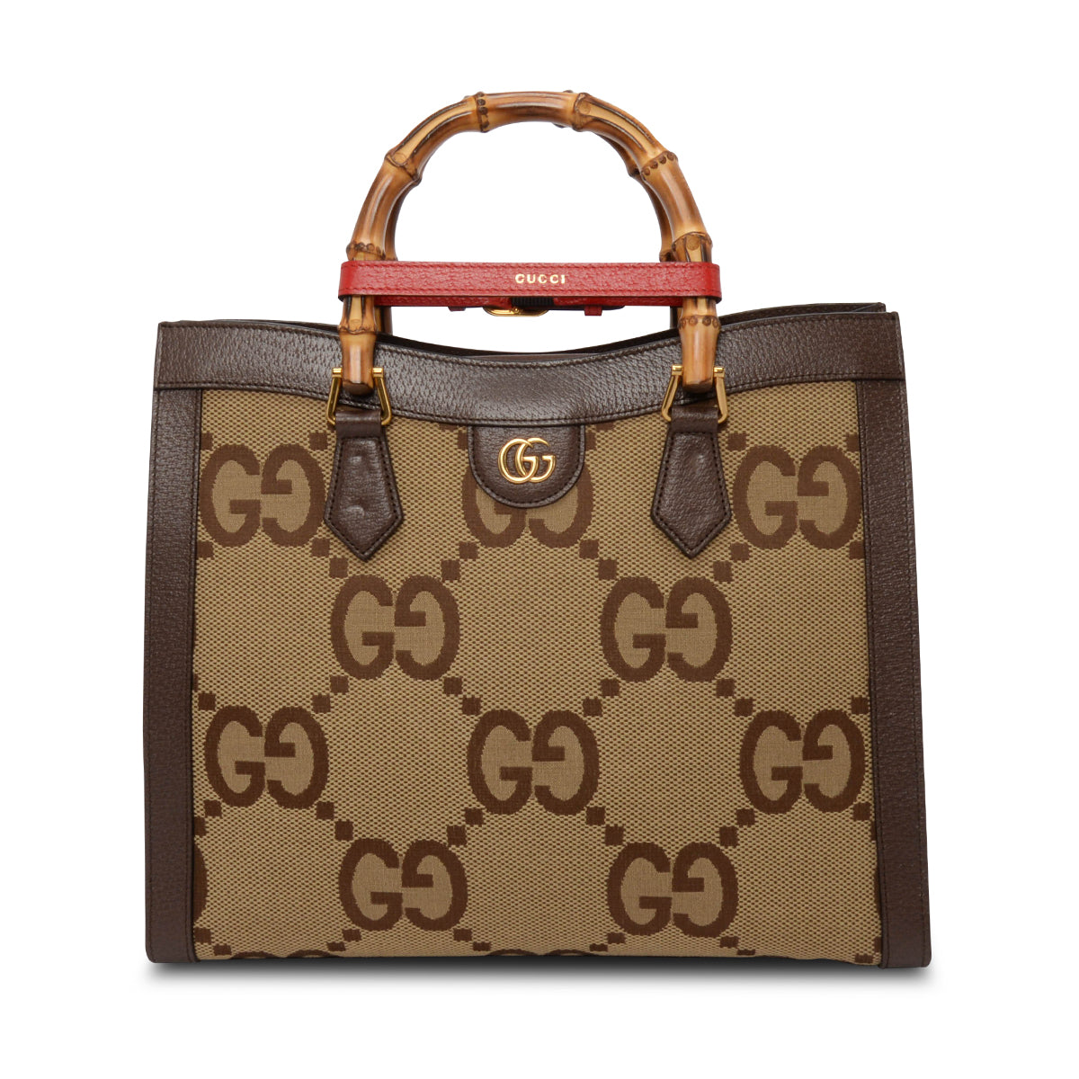 Gucci Brown Dollar Calfskin Jumbo GG Medium Diana Tote