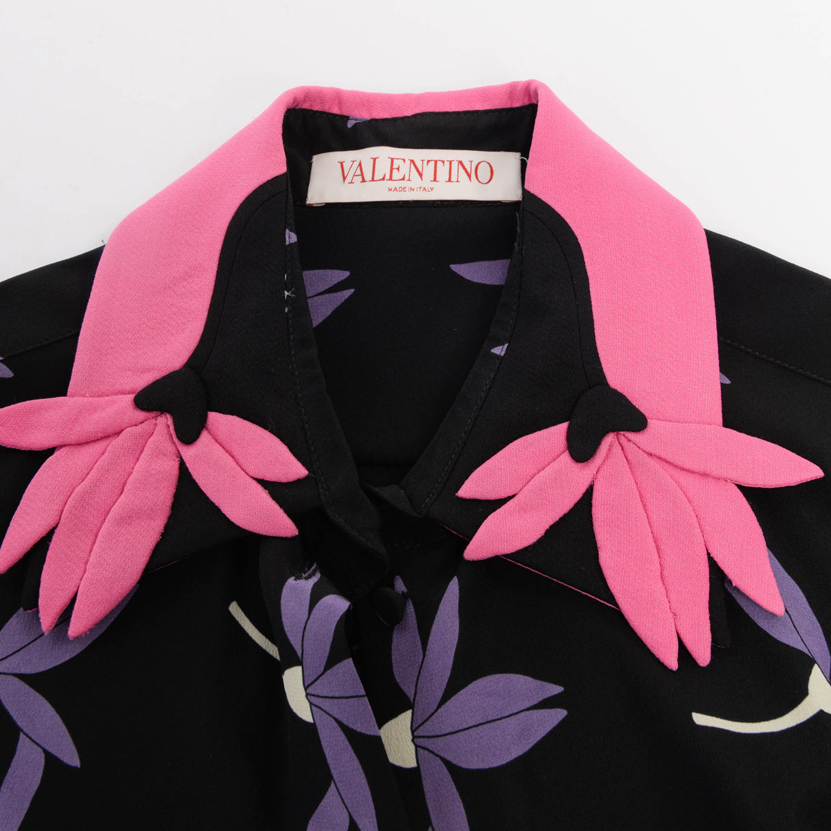 Valentino Black Silk Floral Print Blouse FR 40