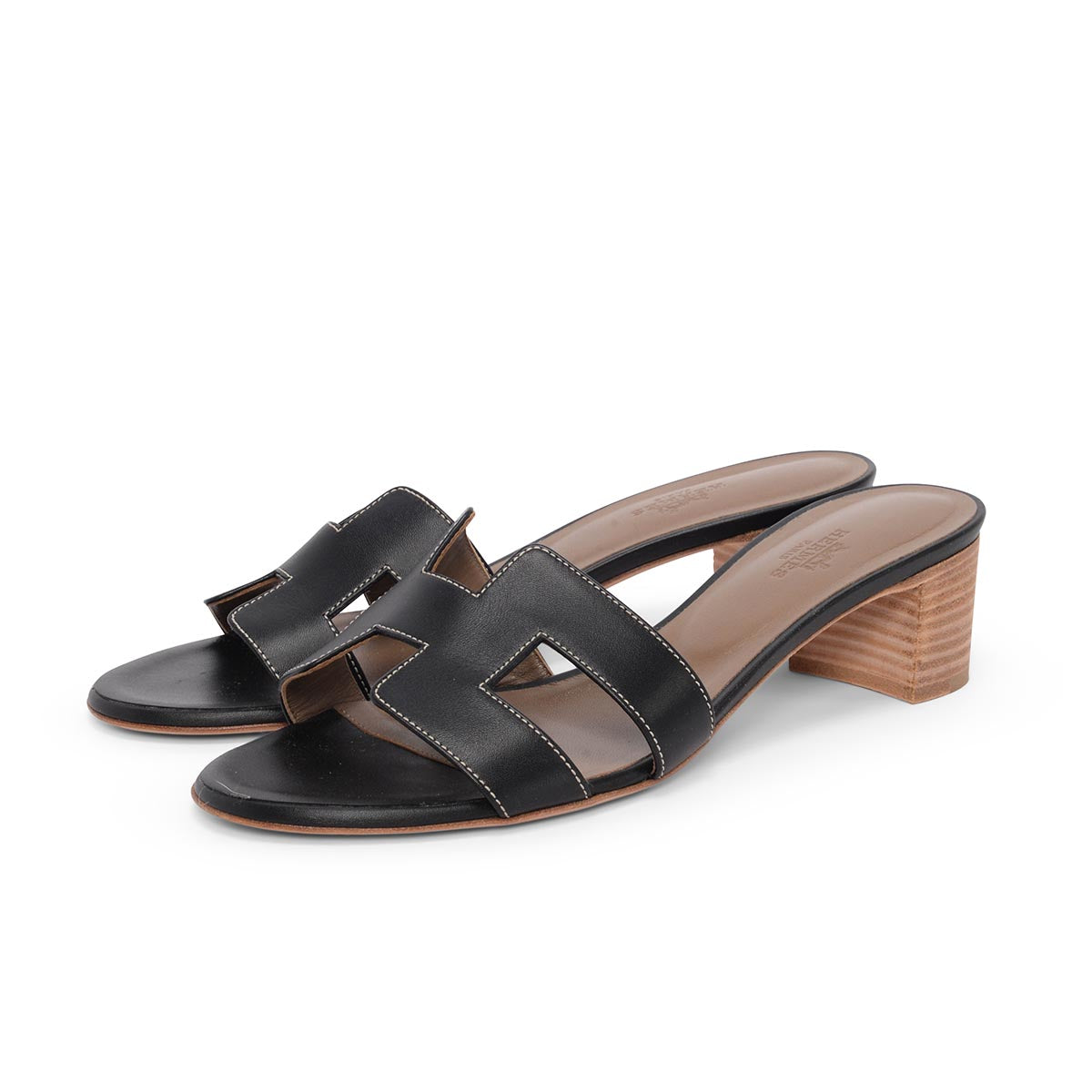 Hermes Black Calfskin Oasis Sandals 38.5