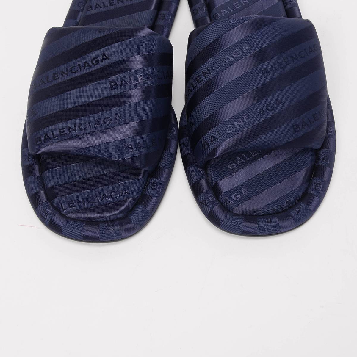 Balenciaga Navy Satin Jacquard Hotel Slides 37