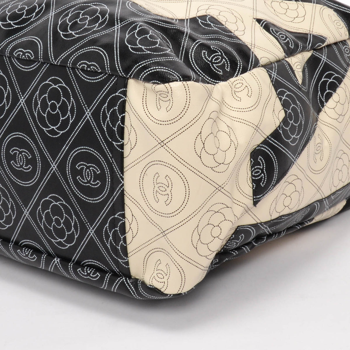 Chanel Black & Ivory Coated Canvas Camellia Tote