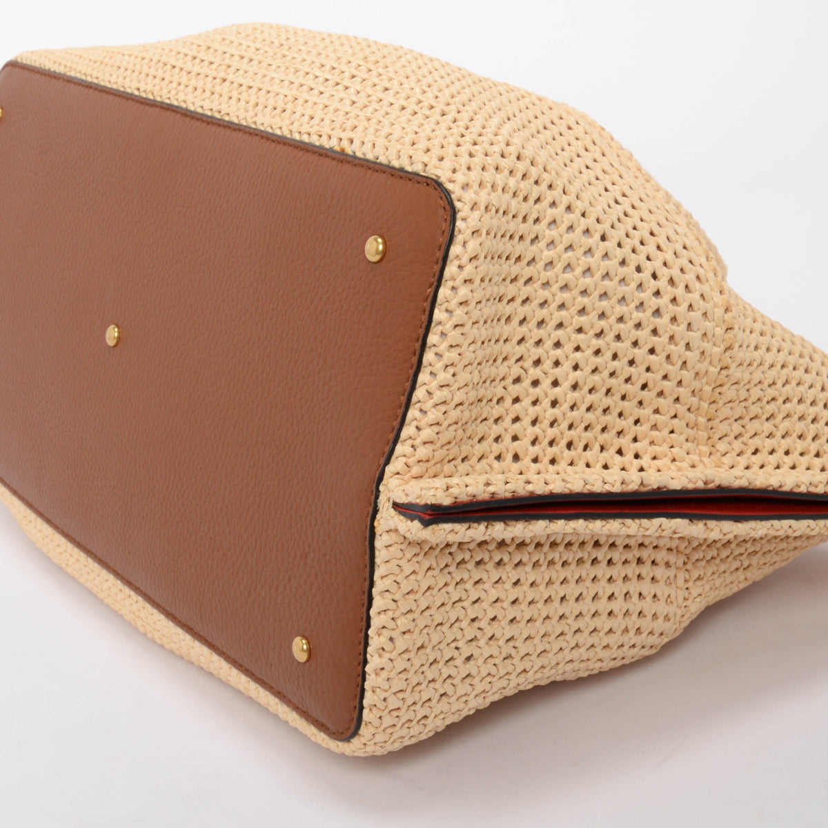 Valentino Tan Calfskin & Raffia Medium Rockstud VLogo Tote