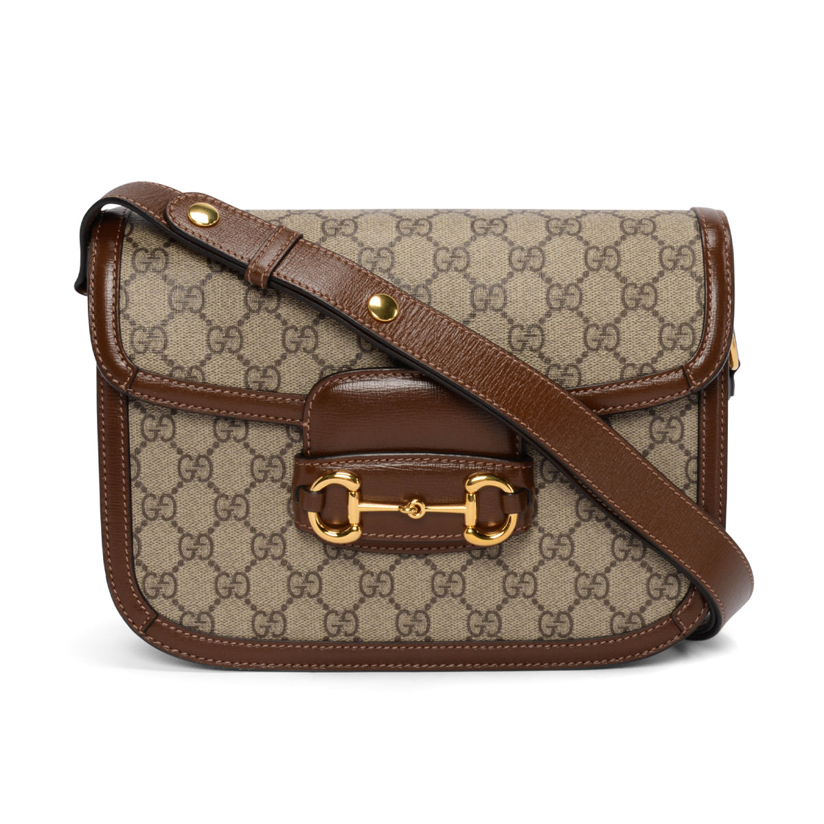 Gucci Tan Leather & GG Supreme Medium Horsebit 1955 Bag