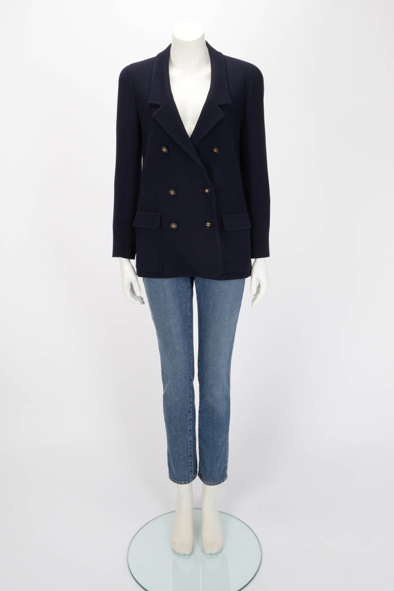 Chanel Navy Wool Twill Classic DB Jacket FR 38