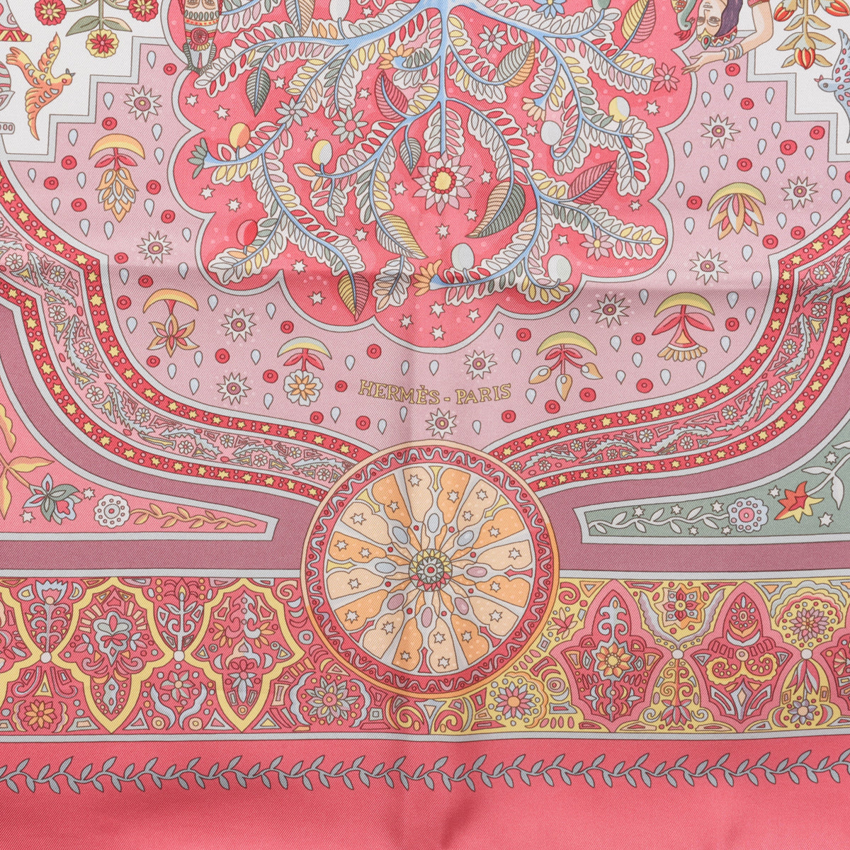 Hermes Pink Silk Aux Portes du Palais Scarf