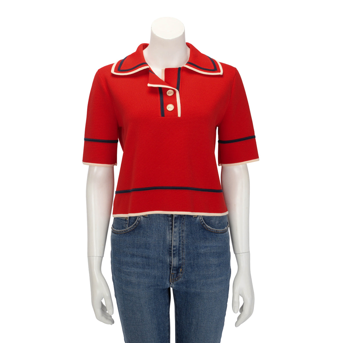 Gucci Red Knit Boxy Cropped Polo M