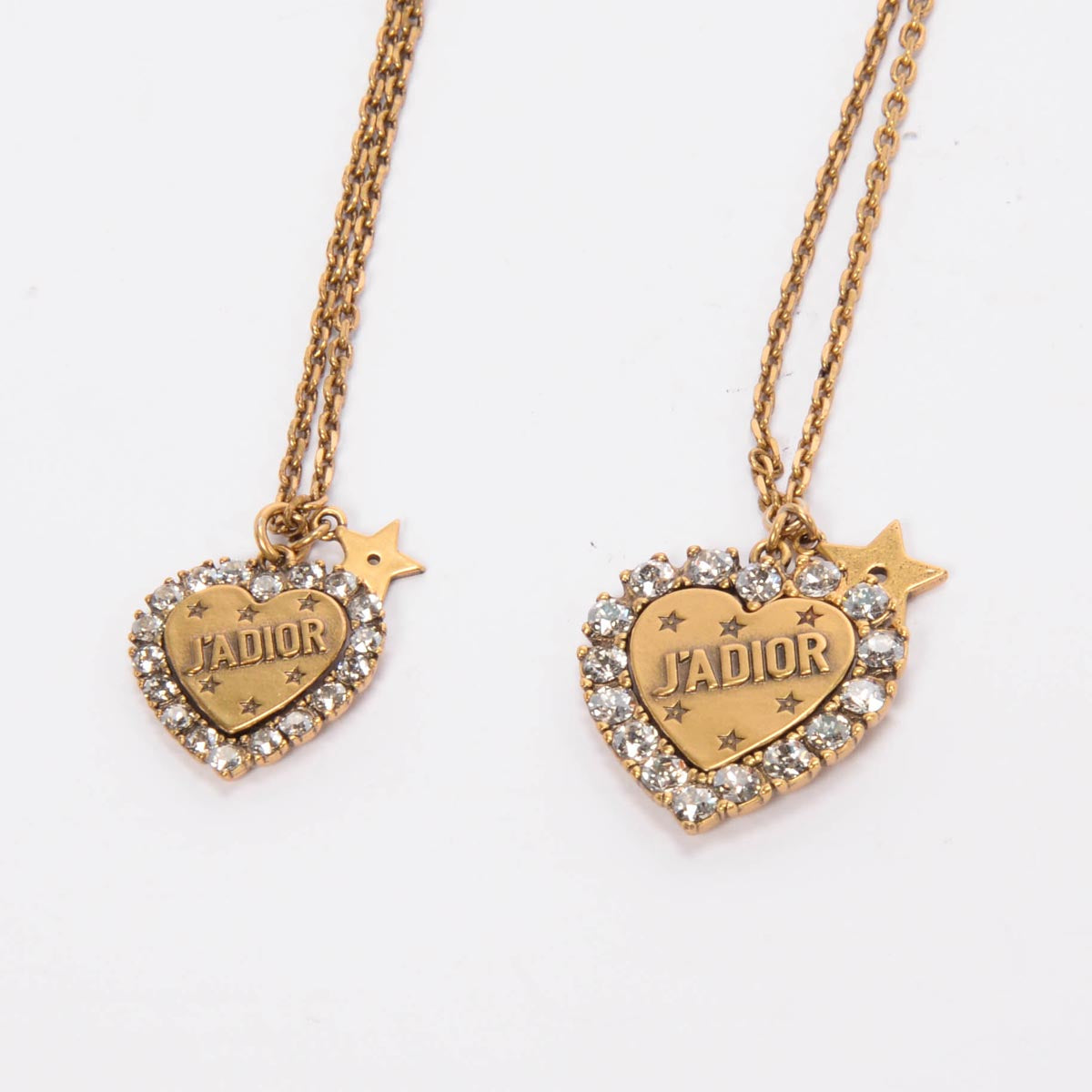 Dior Aged Gold Tone Metal J'Adior Double Heart Long Necklace