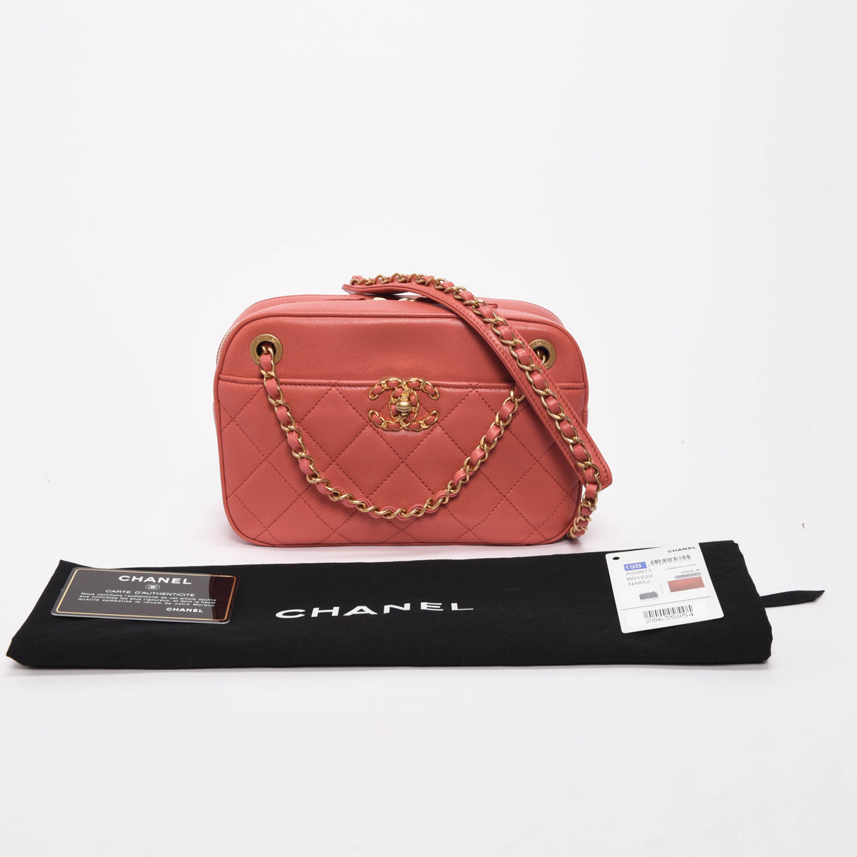 Chanel Dusty Pink Quilted Lambskin Chain Infinity Camera Case