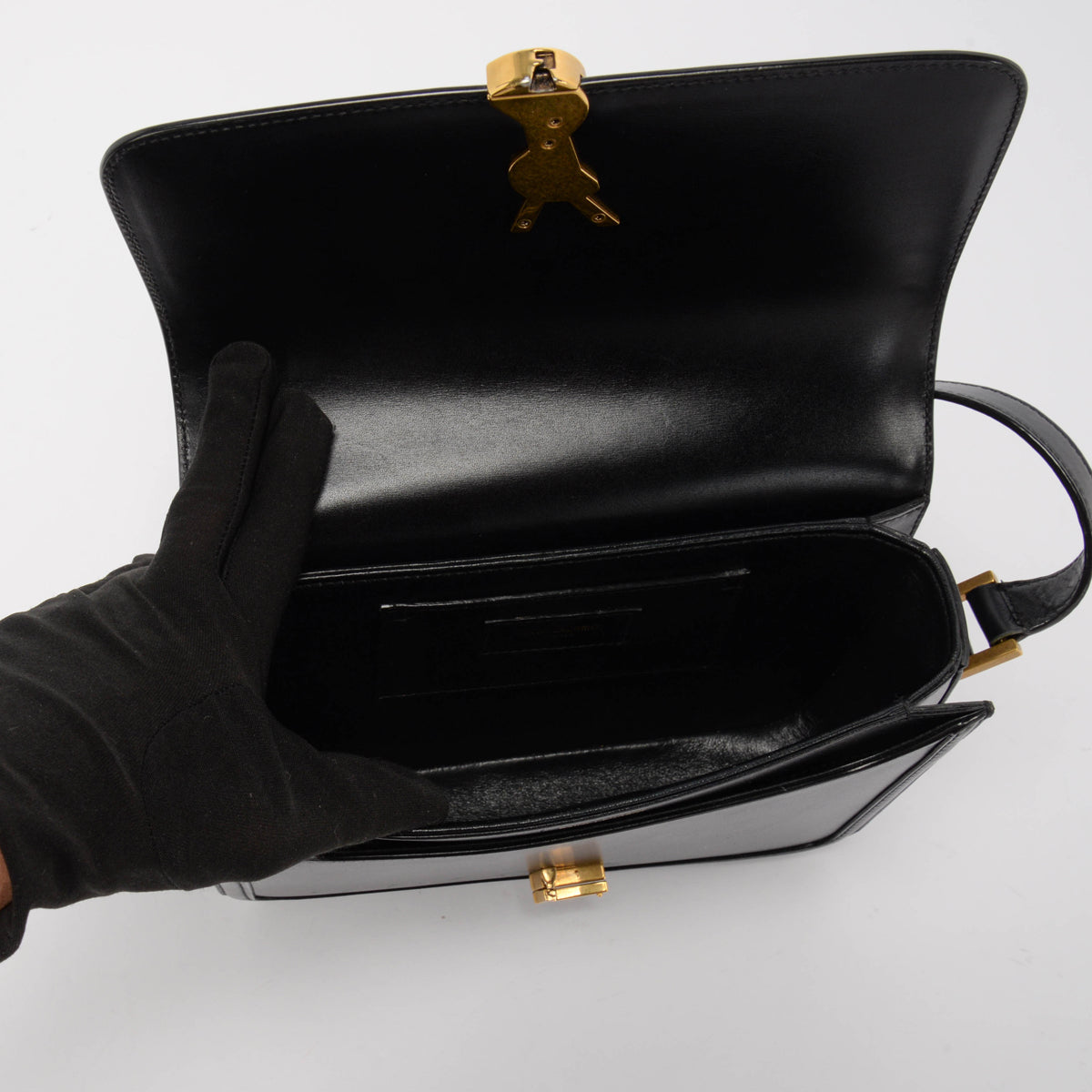 Saint Laurent Black Box Calf Medium Solferino Satchel Bag