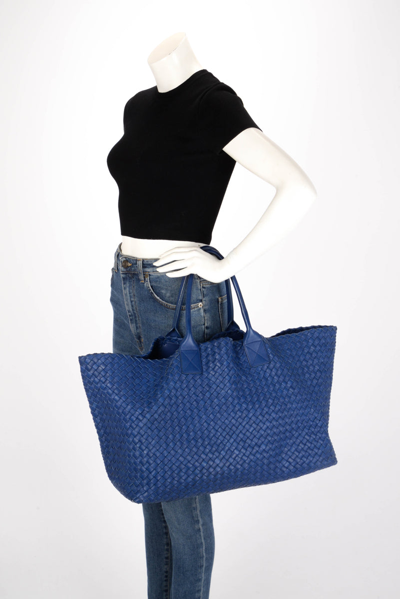 Bottega Veneta Cobalt Intrecciato Leather Large Cabat Tote