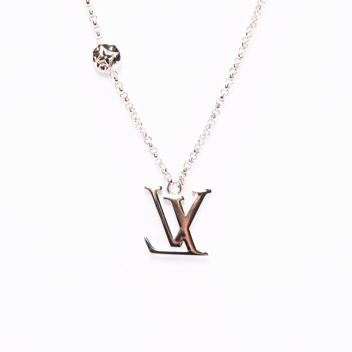 Louis Vuitton Silver Carved Logo Necklace