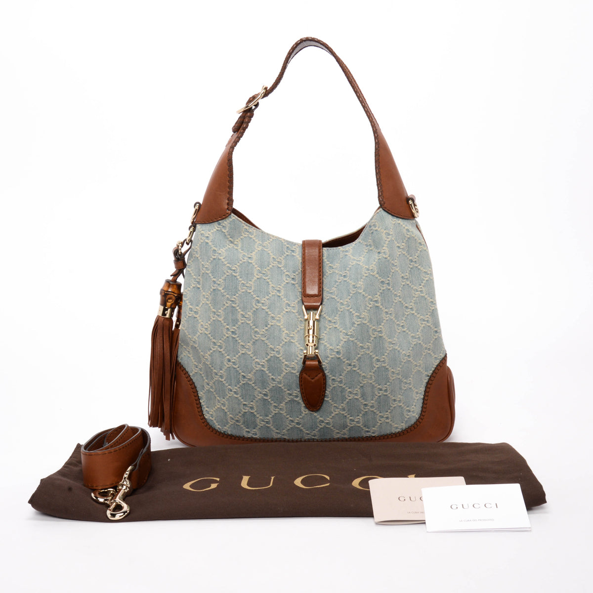 Gucci Tan Leather & GG Denim Medium New Jackie Bag