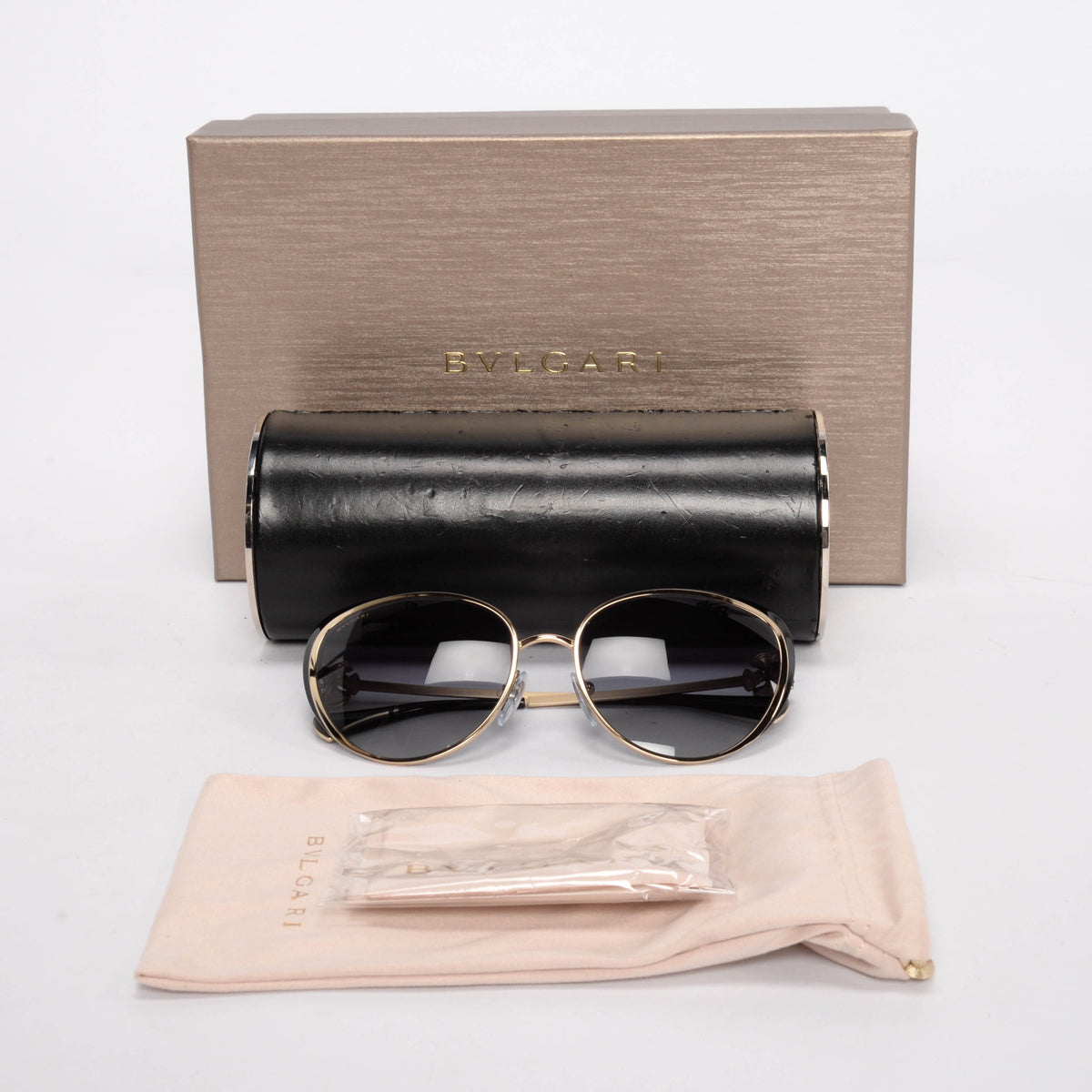 Bulgari Gold & Black Crystal Flower Cat Eye Sunglasses