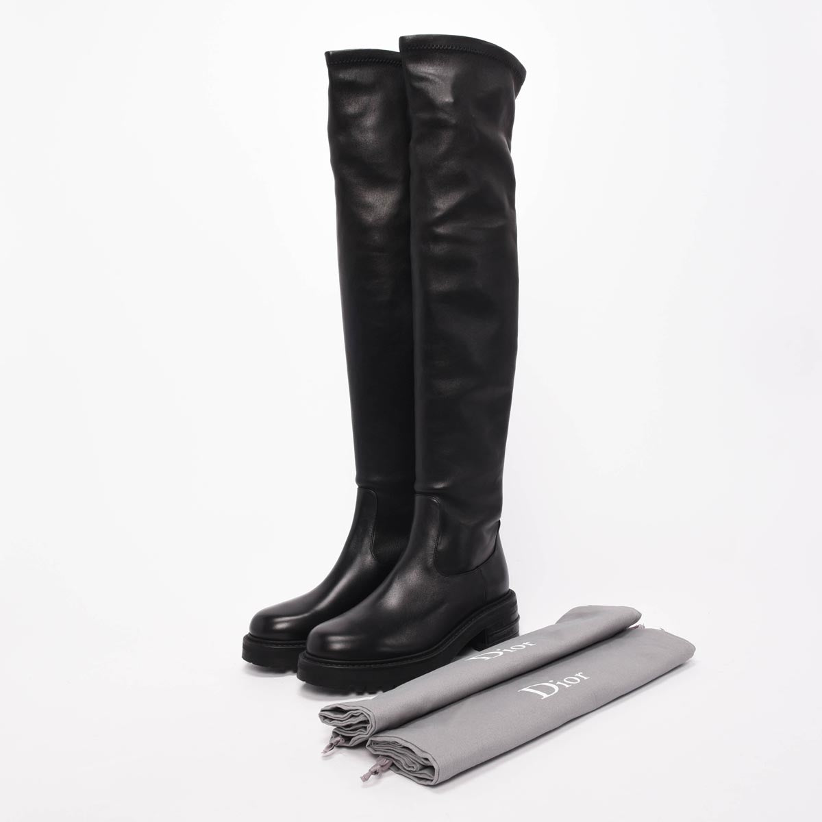 Dior Black Stretch Lambskin D-Fight Over-the-Knee Boots 37.5