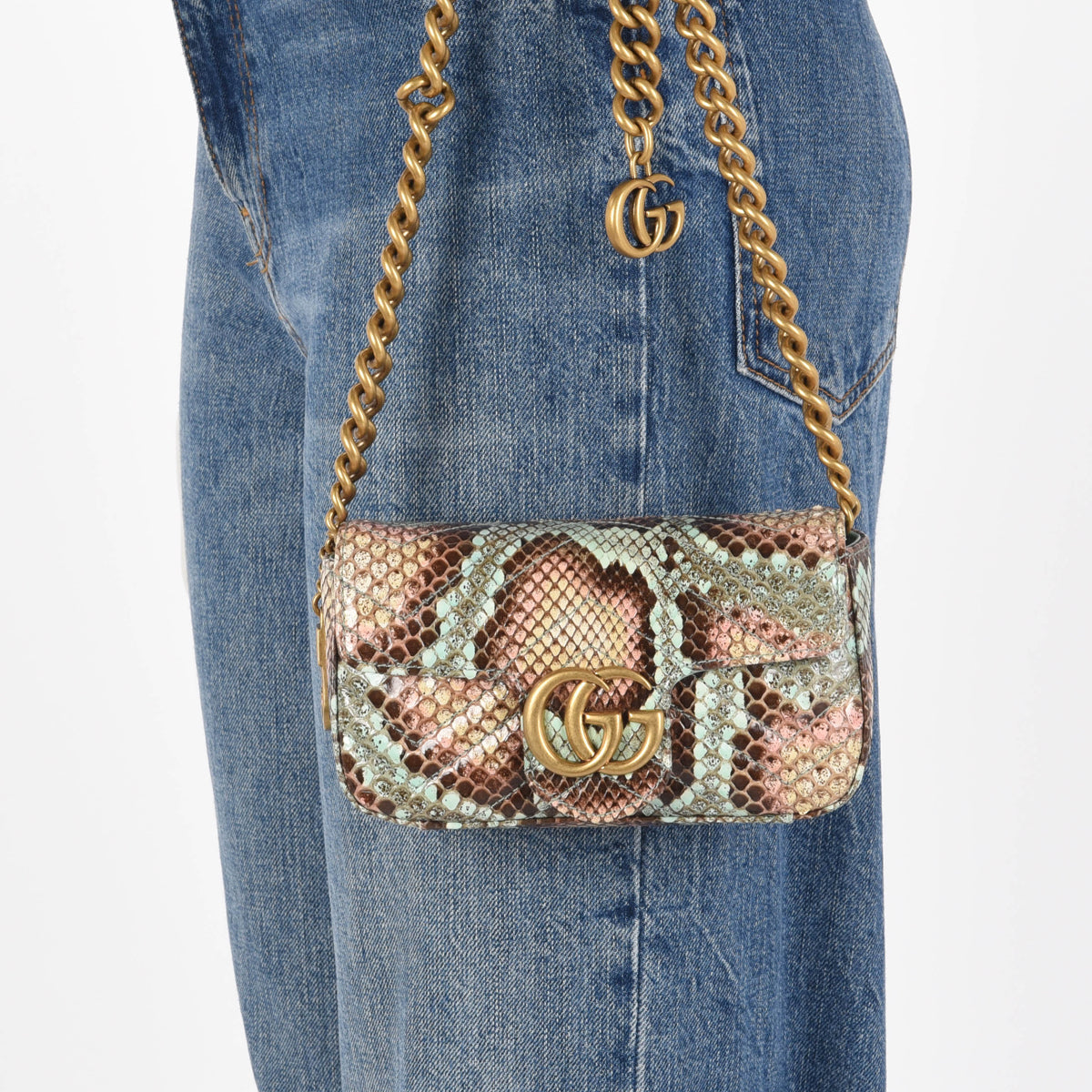 Gucci Aqua Python GG Marmont Mini Bag
