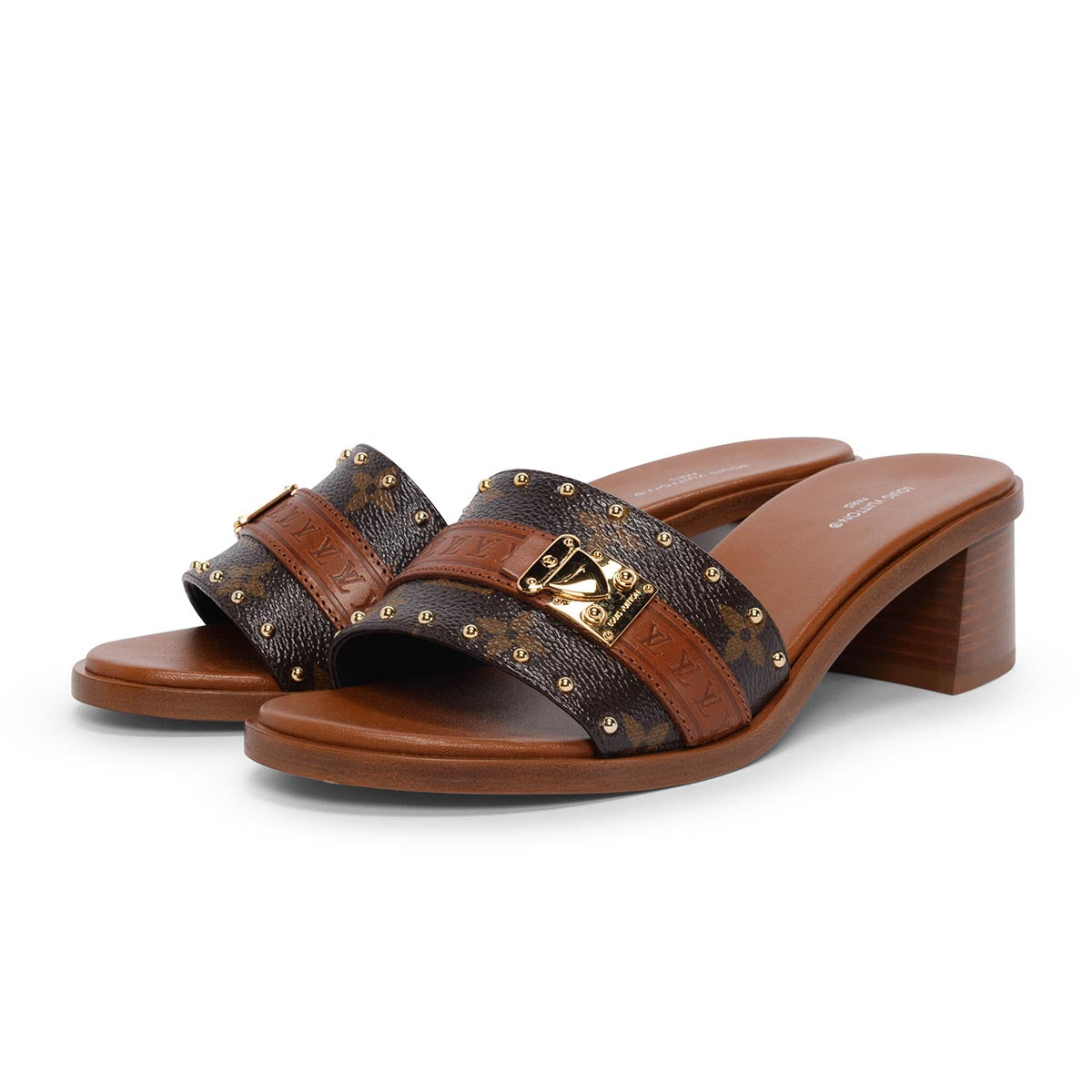 Louis Vuitton Tan Monogram Lockit Mules 37.5