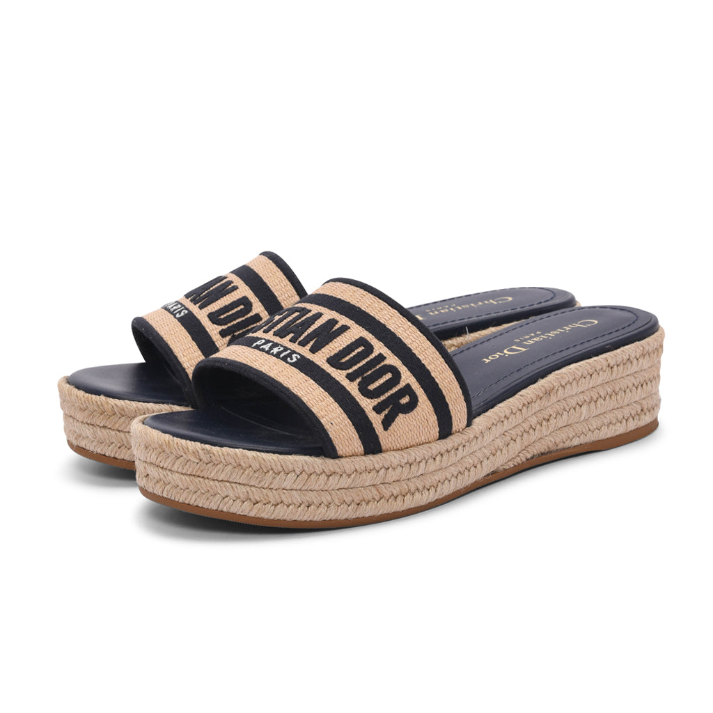 Dior Dark Navy Embroidered Canvas DWay Platform Slides 37