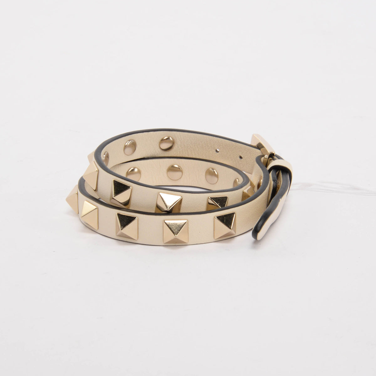 Valentino Ivory Calfskin Rockstud Double Strap Bracelet