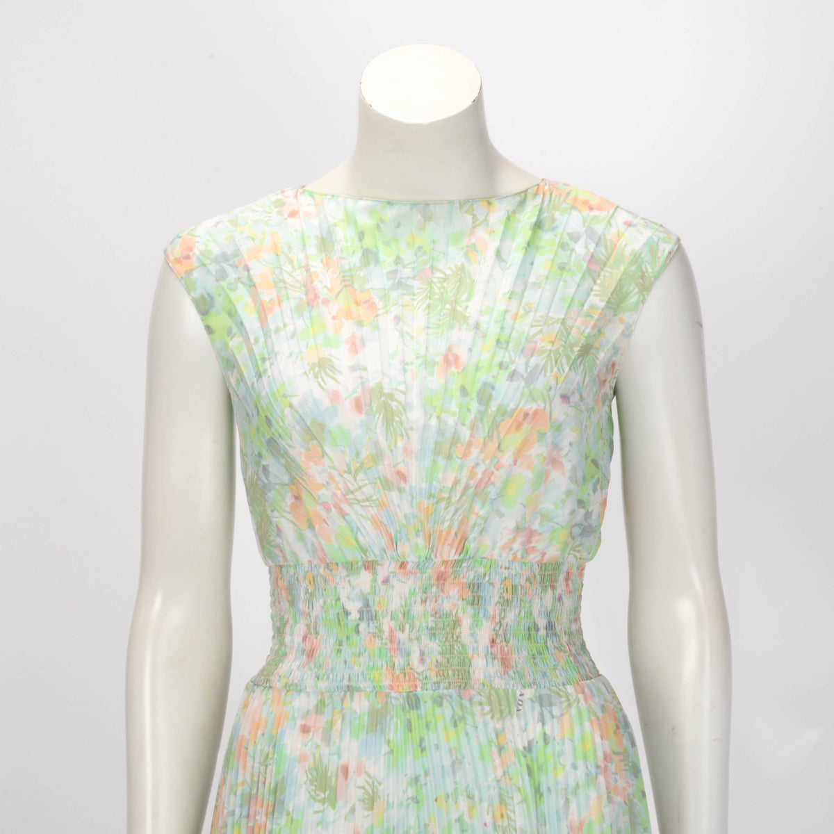 Prada Pastel Crepe Pleated Floral Print Dress IT 38