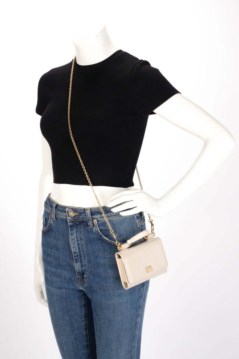 Dolce & Gabbana Cream Grained Calfskin Miss Sicily Wallet On Chain