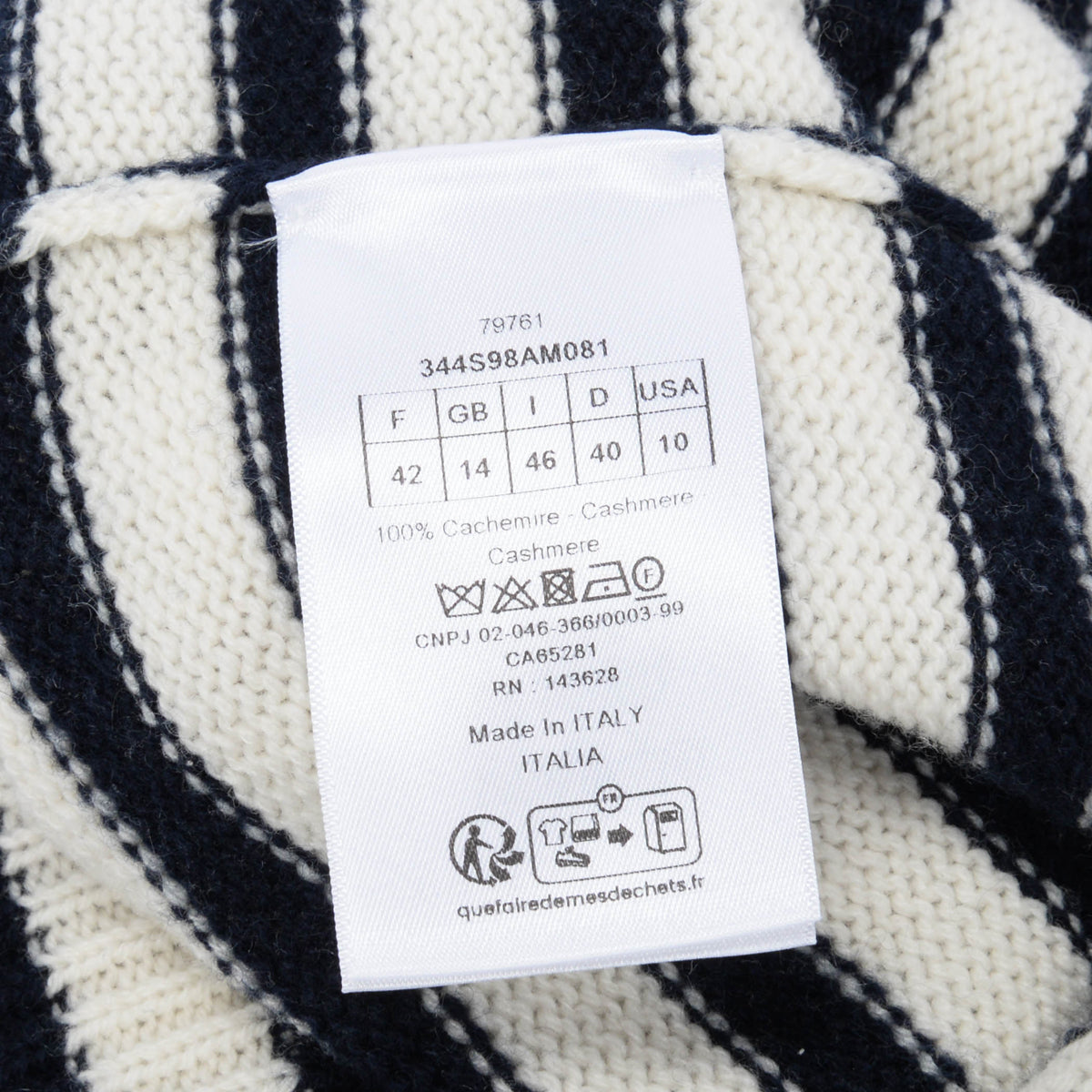 Dior Ecru & Navy Cashmere Knit Dioriviera Short Sleeve Sweater FR 42