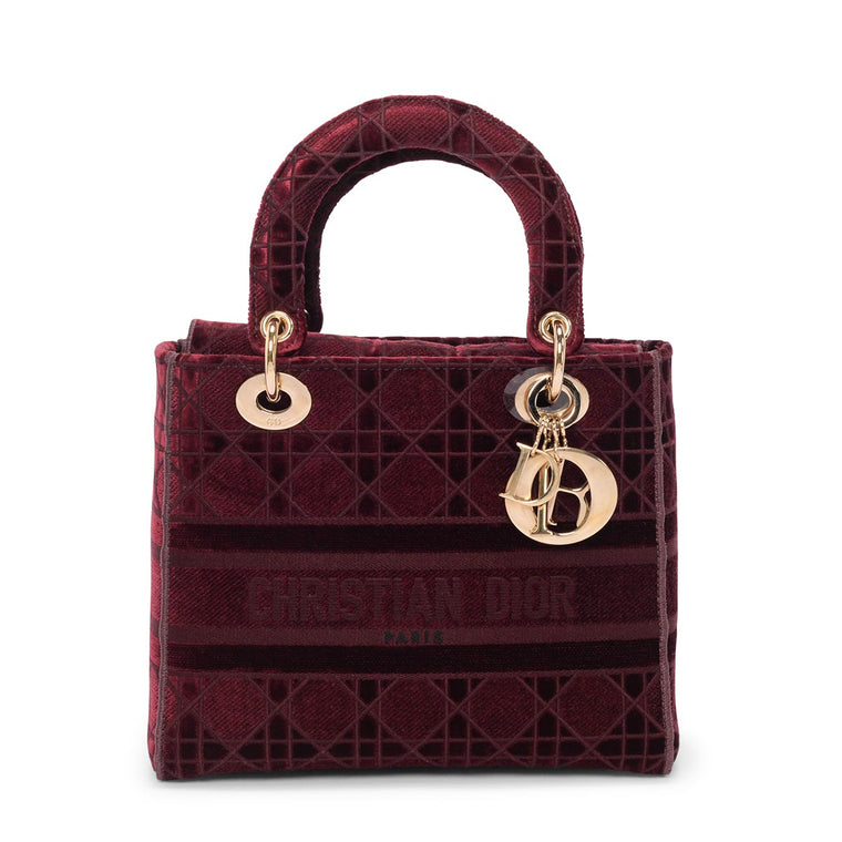 Dior Burgundy Cannage Velvet Medium Lady D-Lite Bag
