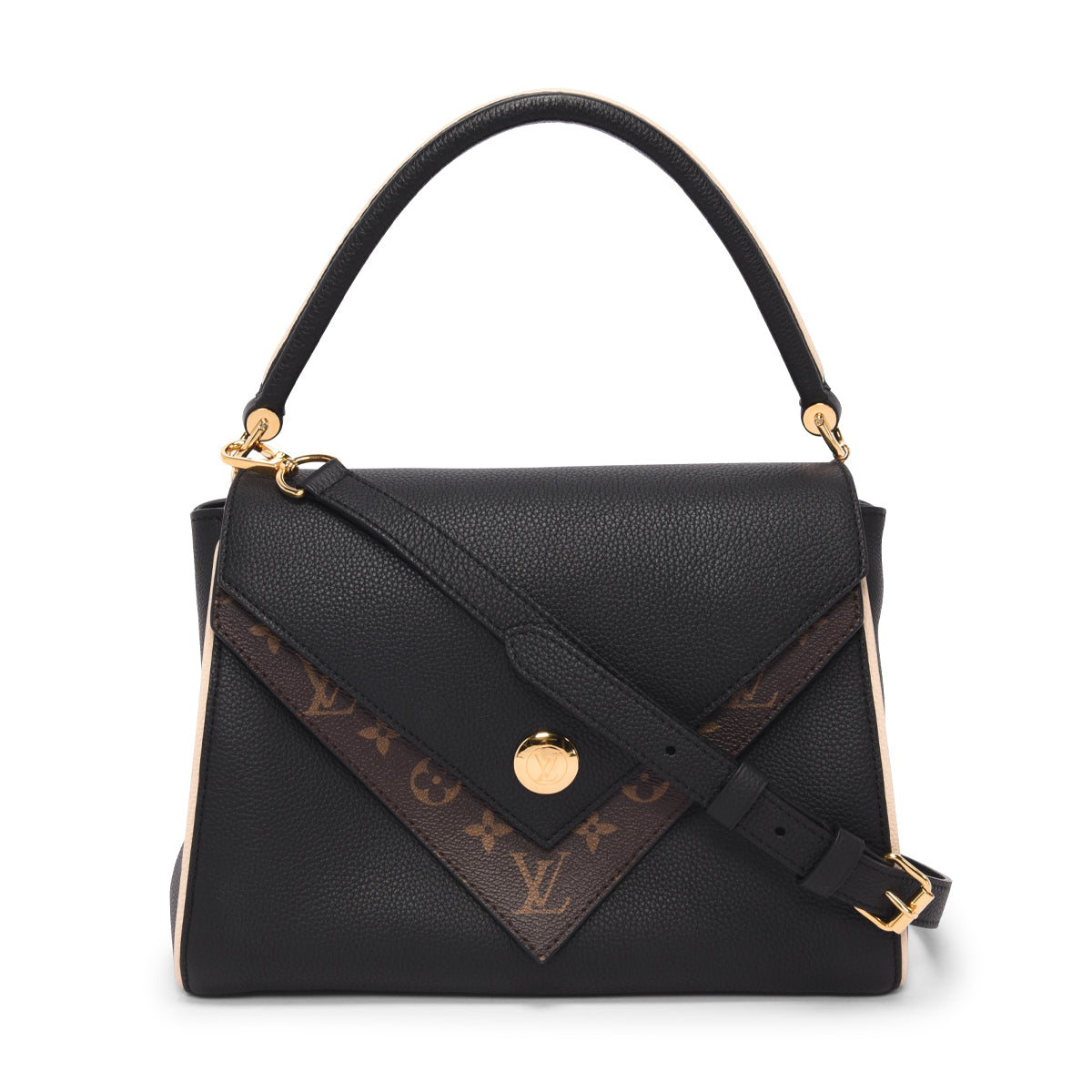 Louis Vuitton Black Grained Calfskin & Monogram Double V Bag