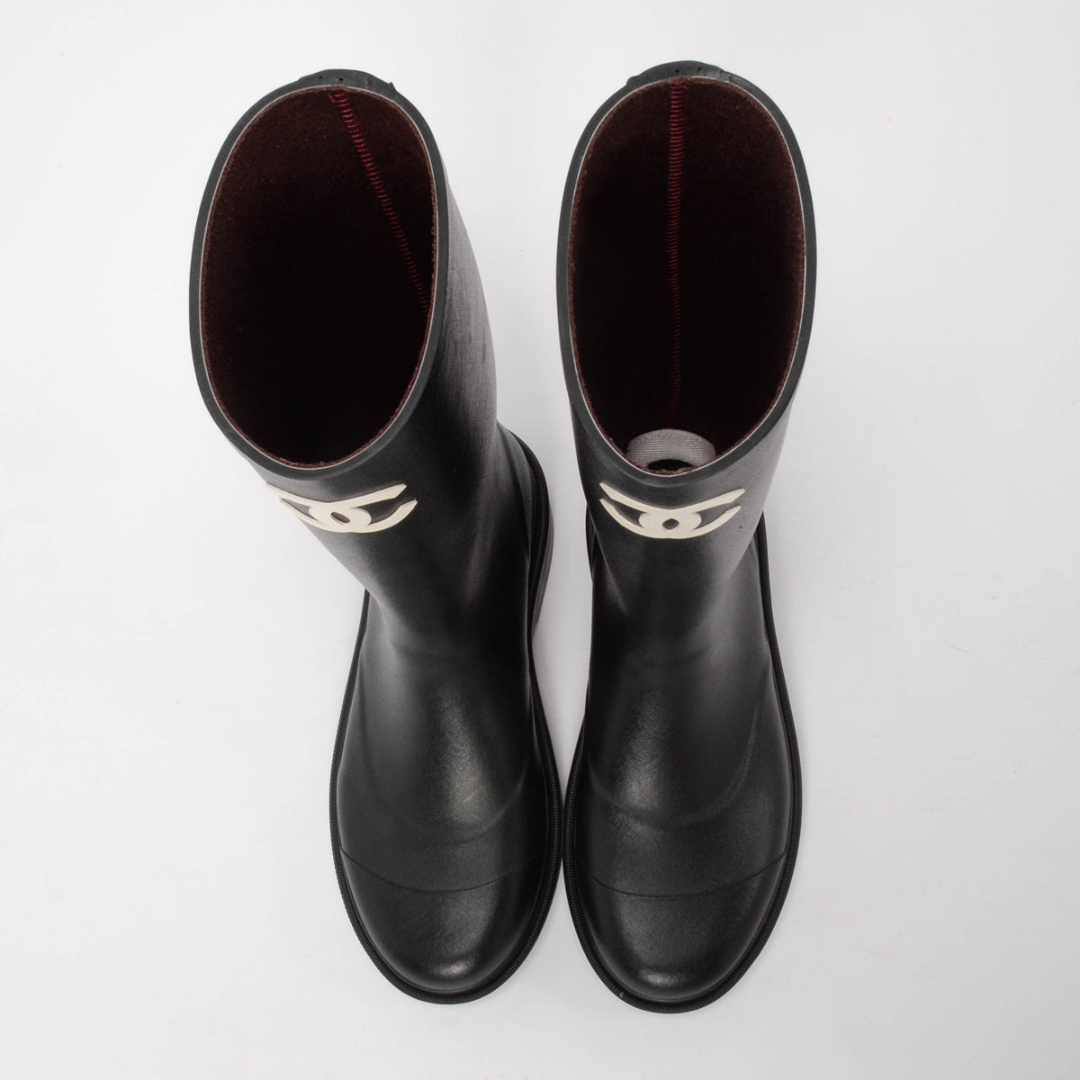 Chanel Black Rubber CC Rain Boots 40