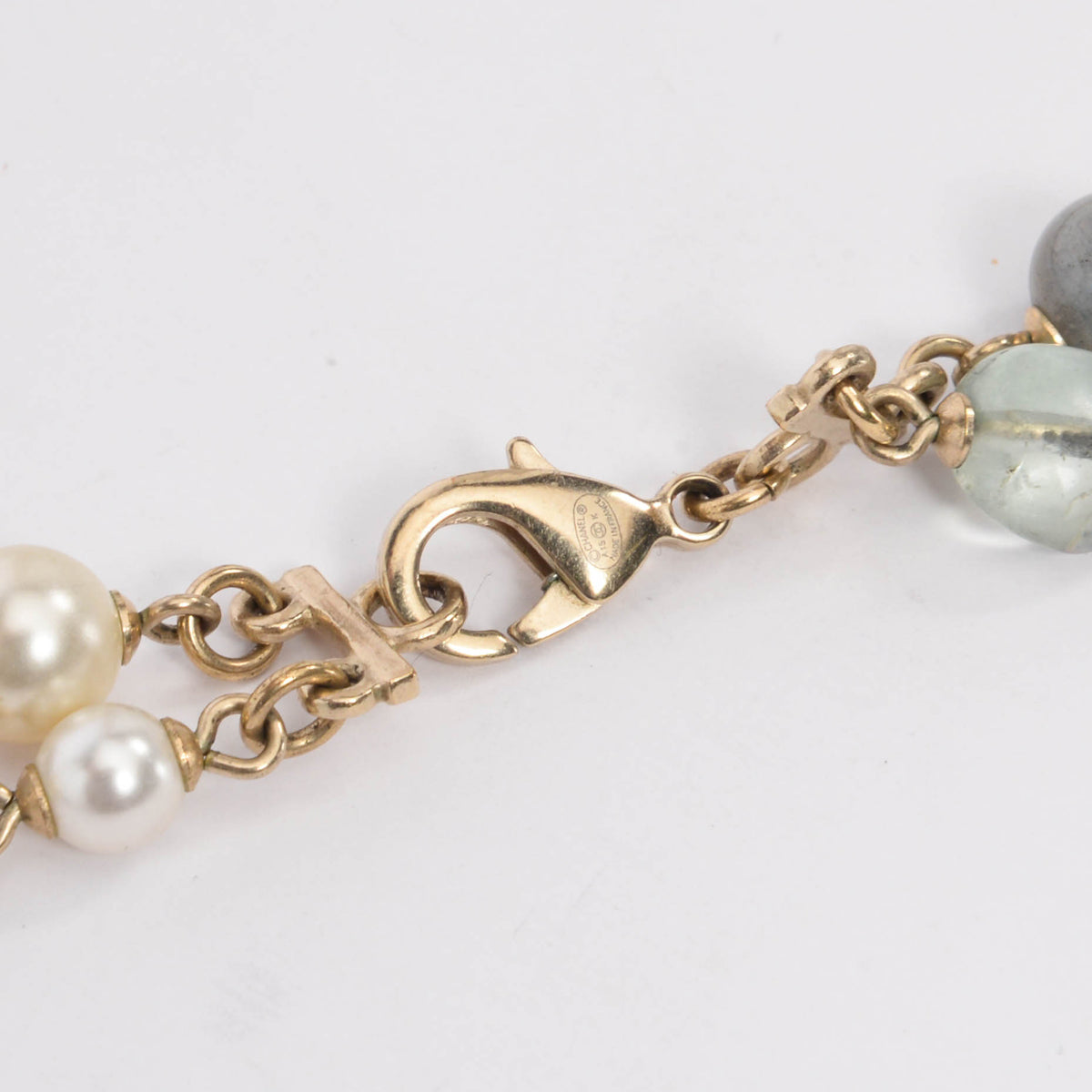 Chanel Light Gold Stone & Pearl CC Layered Necklace