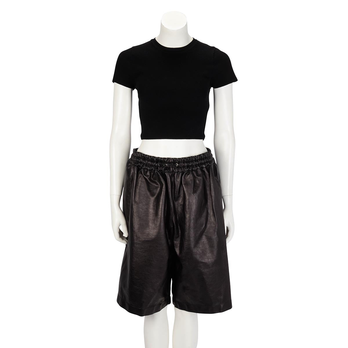 Bottega Veneta Black Calfskin Shiny Shorts 54