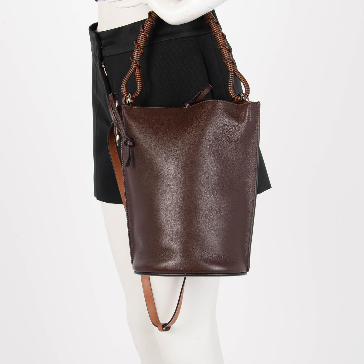 Loewe Dark Brown Gate Braided Handle Bucket Bag