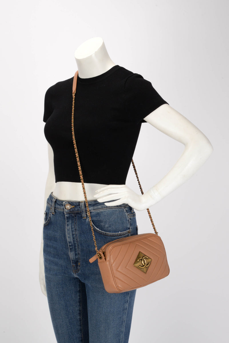 Chanel Camel Lambskin Pyramid CC Camera Bag