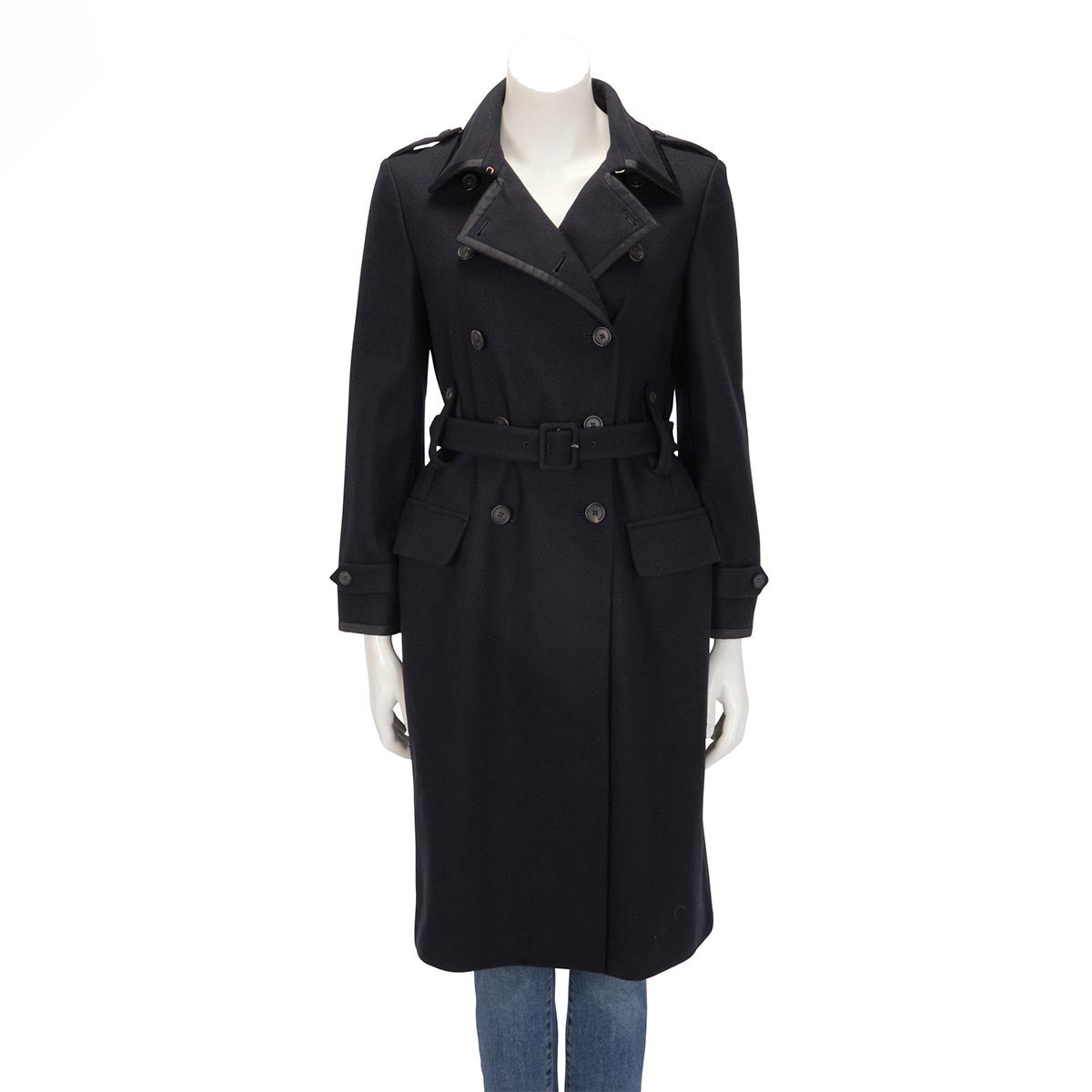 Miu Miu Navy Wool Melton Satin Trim Military Coat IT 42