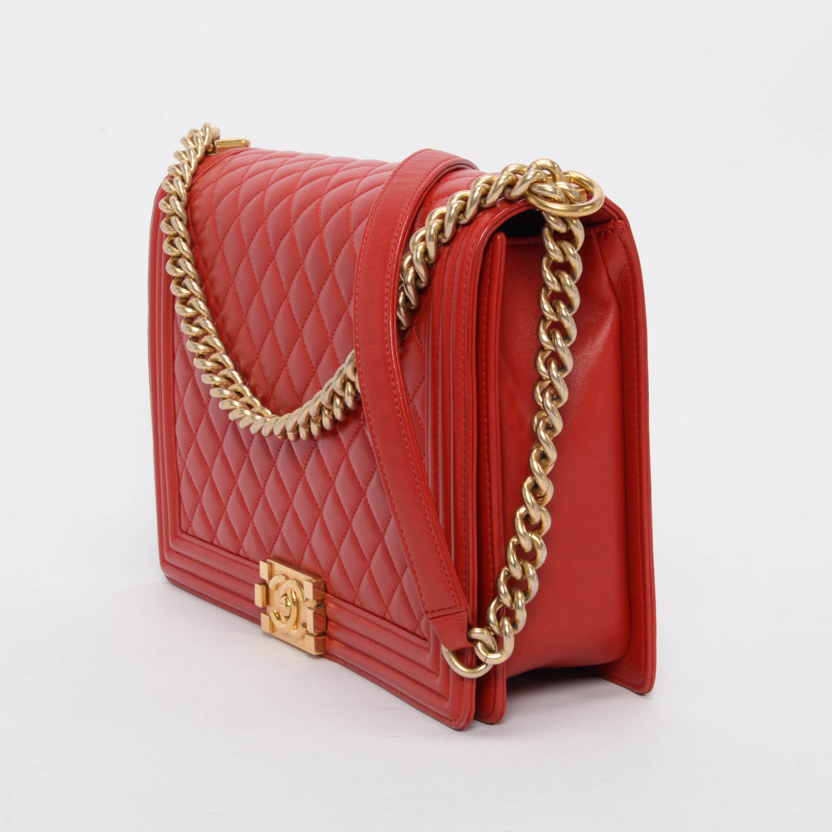 Chanel Red Quilted Lambskin Large Boy Bag