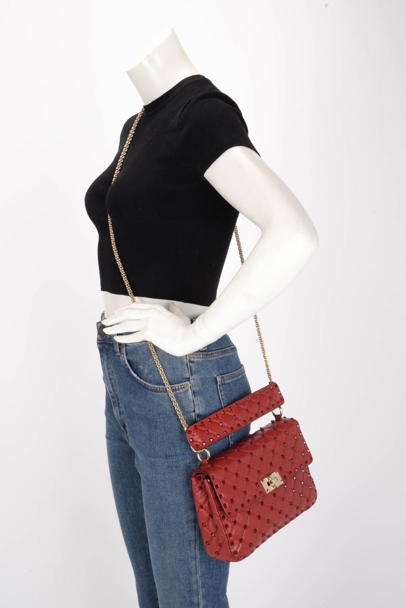 Valentino Red Calfskin Medium Rockstud On Love Bag