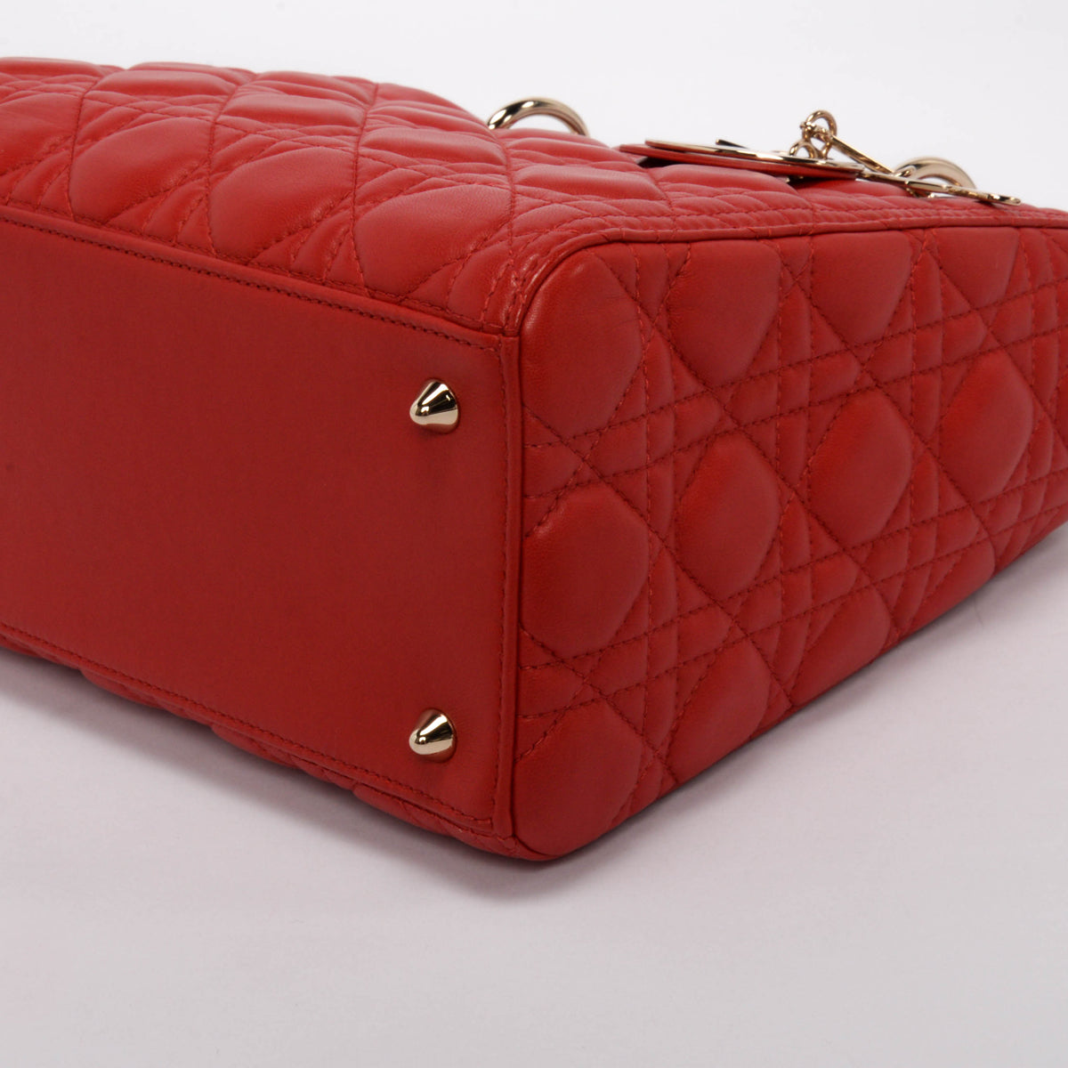 Dior Red Lambskin Cannage Medium Lady Dior Bag